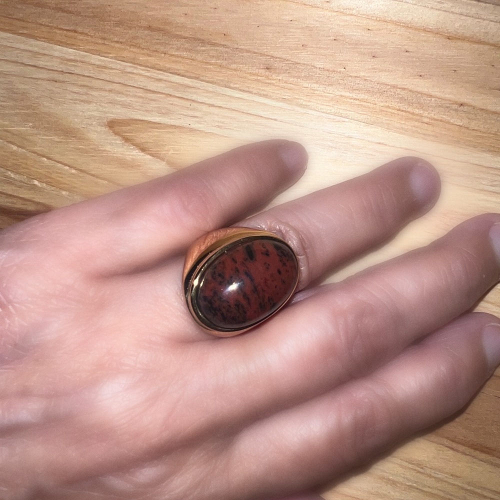 #💕2 NEW 14kt gold plated Obsidian Stone Ring. Size 7